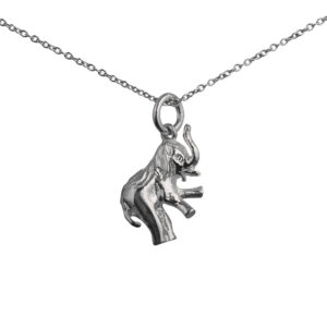 Silver 18x9mm solid Elephant Pendant with a 1mm wide rolo Chain 22 inches