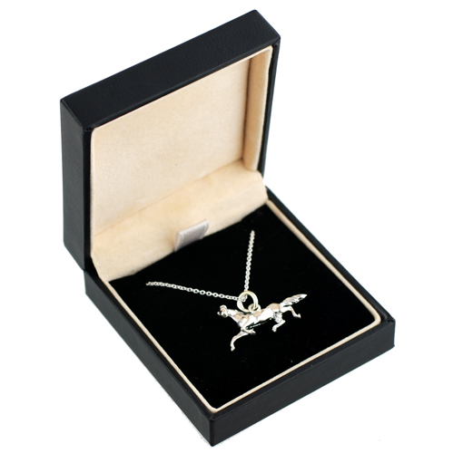 Silver 13x26mm Running Horse Pendant with a 1mm wide rolo Chain 24 inches - Image 2