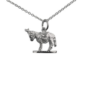 Silver 14x17mm solid Donkey Pendant with a 1mm wide rolo Chain