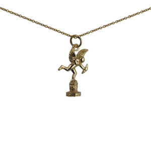 9ct Gold 22x14mm solid Piccadilly Eros Pendant with a 1.1mm wide cable Chain 20 inches