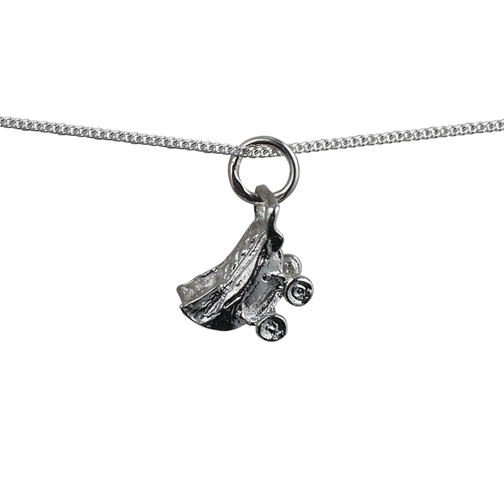 Silver 8x12mm solid Pram Pendant with a 1mm wide curb Chain 24 inches