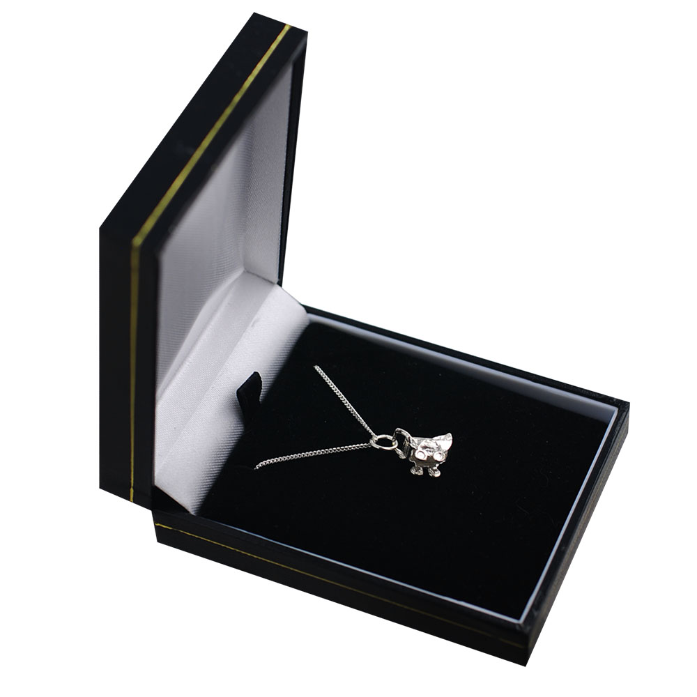 Silver 8x12mm solid Pram Pendant with a 1mm wide curb Chain 24 inches - Image 3