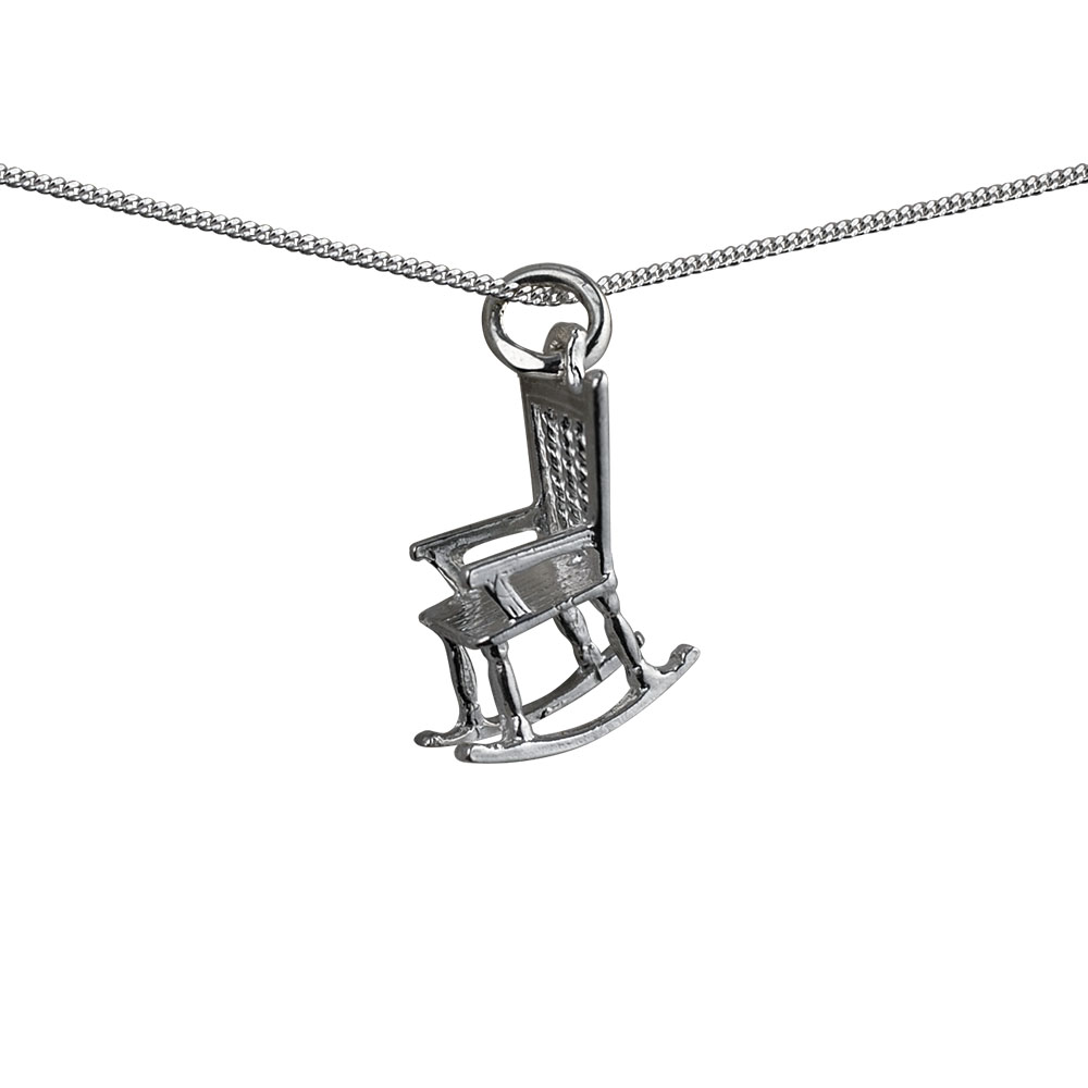 Silver 18x14mm solid Rocking Chair Pendant with a 1mm wide curb Chain 24 inches