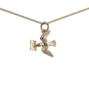 9ct Gold 16x15mm solid Mail Pigeon Pendant with a 1.1mm wide cable Chain 20 inches