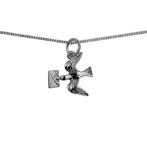 Silver 16x15mm solid Mail Pigeon Pendant with a 1mm wide curb Chain 22 inches
