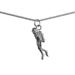 Silver 27x8mm swimming scuba diver Pendant with a 1.3mm wide curb Chain 20 inches
