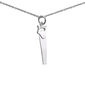 9ct Gold 25x7mm solid Hand Saw Pendant with a 1mm wide rolo Chain