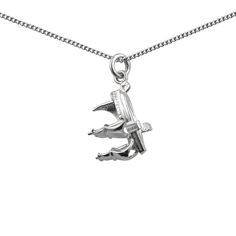 Silver 14x19mm solid Pirate Schooner Pendant with a 1.3mm wide curb Chain 24 inches