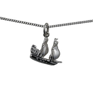 Silver 15x19mm man of war frigate Pendant with a 1.3mm wide curb Chain 22 inches
