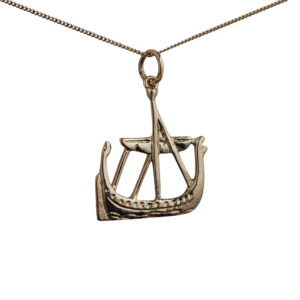 9ct Gold 21x18mm solid Viking Ship Pendant with a 0.6mm wide curb Chain