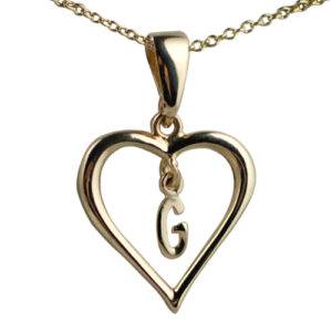 9ct Gold 18x18mm Initial G in a Heart Pendant on a bail loop with a 1.1mm wide cable Chain