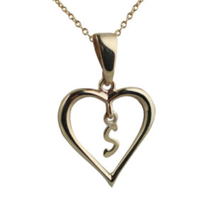 9ct Gold 18x18mm Initial S in a Heart Pendant on a bail loop with a 1.1mm wide cable Chain