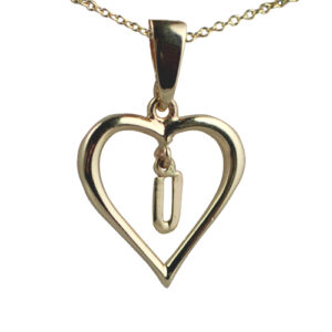 9ct Gold 18x18mm Initial U in a Heart Pendant on a bail loop with a 1.1mm wide cable Chain