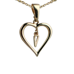 9ct Gold 18x18mm Initial V in a Heart Pendant on a bail loop with a 1.1mm wide cable Chain