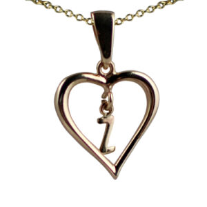 9ct Gold 18x18mm Initial Z in a Heart Pendant on a bail loop with a 1.1mm wide cable Chain
