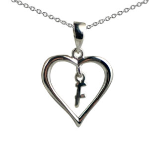 Silver 18x18mm Initial F in a Heart Pendant on a bail loop with a 1mm wide rolo Chain