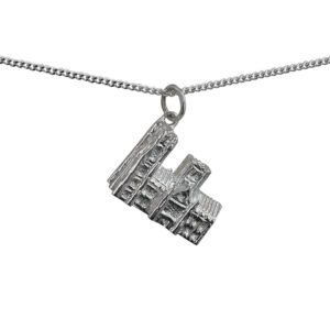 Silver 13x18mm Westminster Abbey Pendant with a 1.3mm wide curb Chain 18 inches