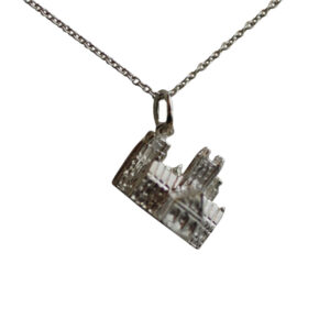 Silver 12x17mm Lincoln Cathedral Pendant with a 1mm wide rolo Chain