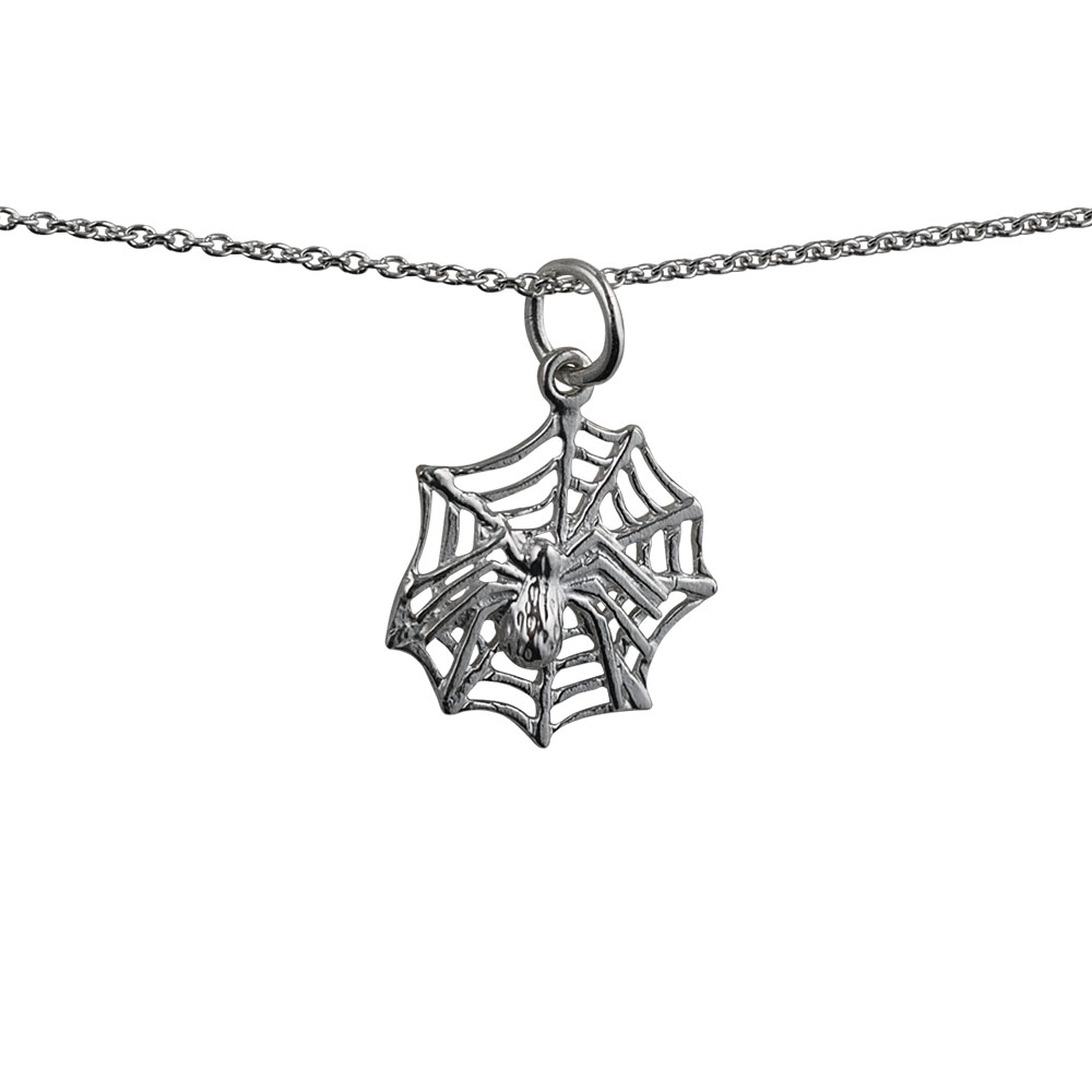 Silver 17x16mm Spider on Web Pendant with a 1mm wide rolo Chain 14 inches Only Suitable for Children