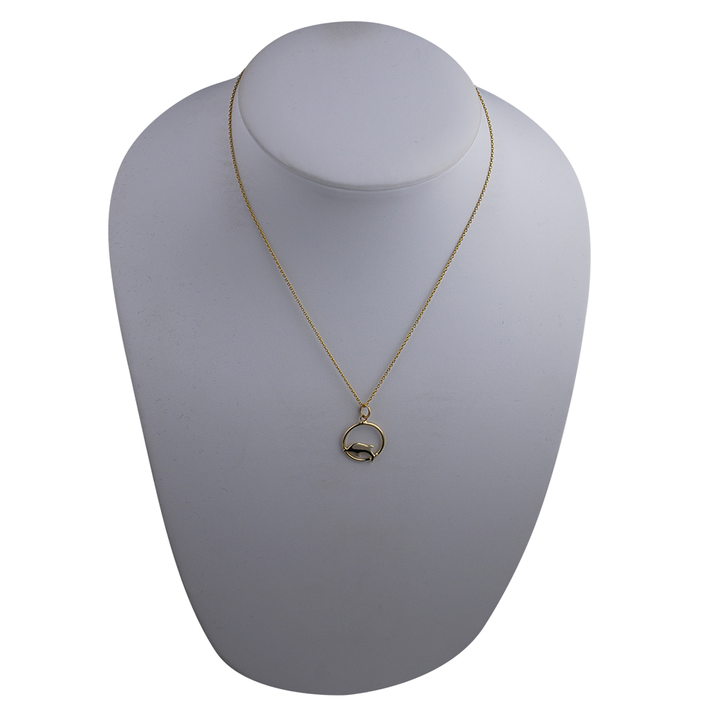 9ct Gold 18x18mm Dolphin jumping-the left in a circle Pendant with a 1.1mm wide cable Chain 16 inches Only Suitable for Children - Image 3