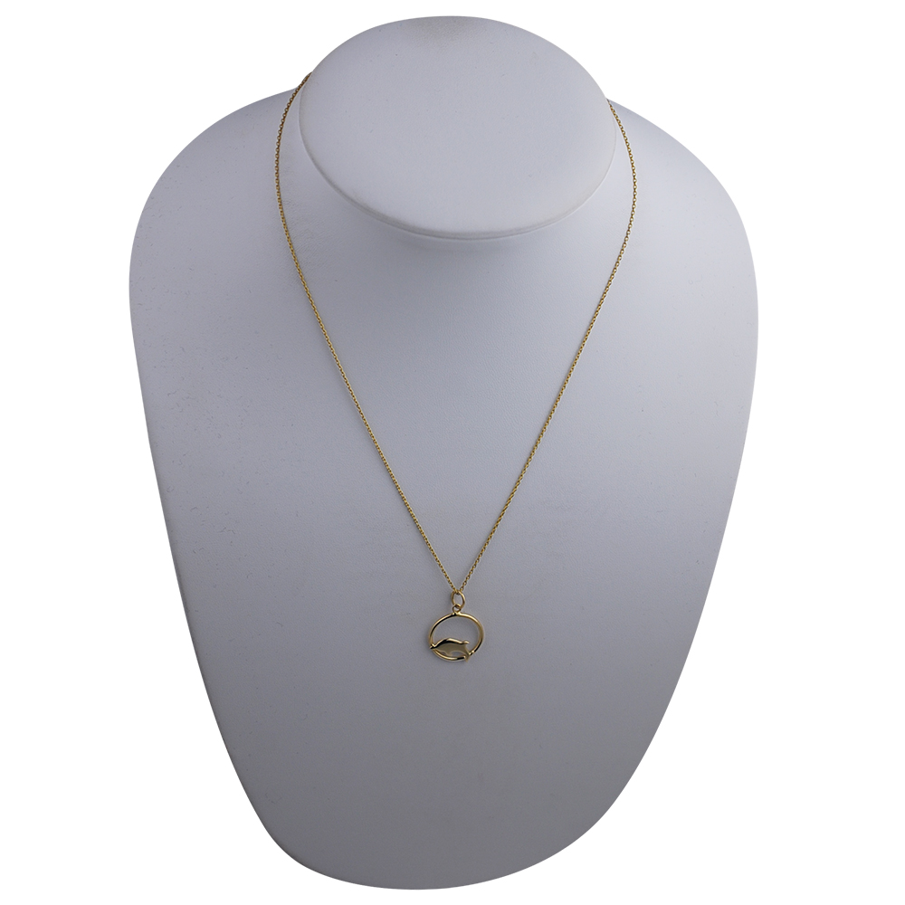 9ct Gold 18x18mm Dolphin jumping-the left in a circle Pendant with a 1.1mm wide cable Chain 18 inches - Image 3