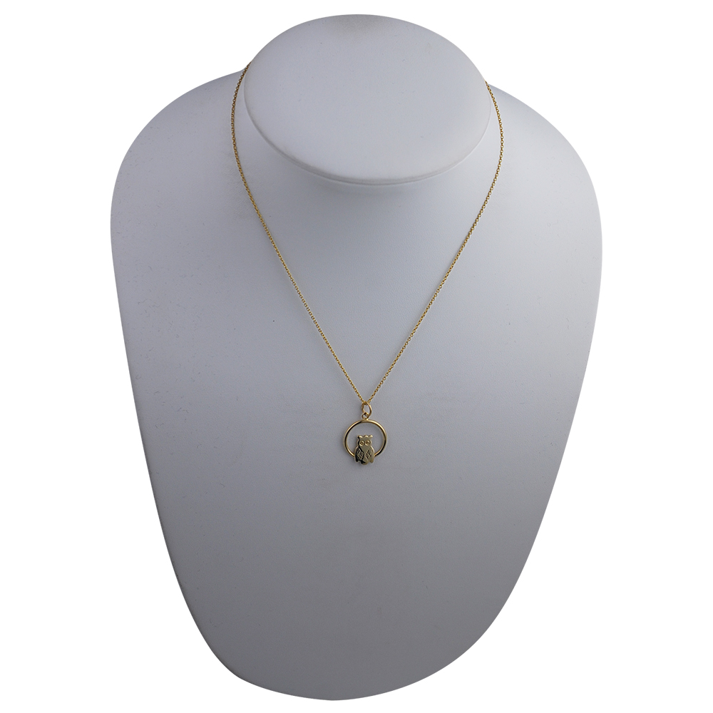 9ct Gold 18x19mm Owl in a circle Pendant with a 1.1mm wide cable Chain 16 inches Only Suitable for Children - Image 3
