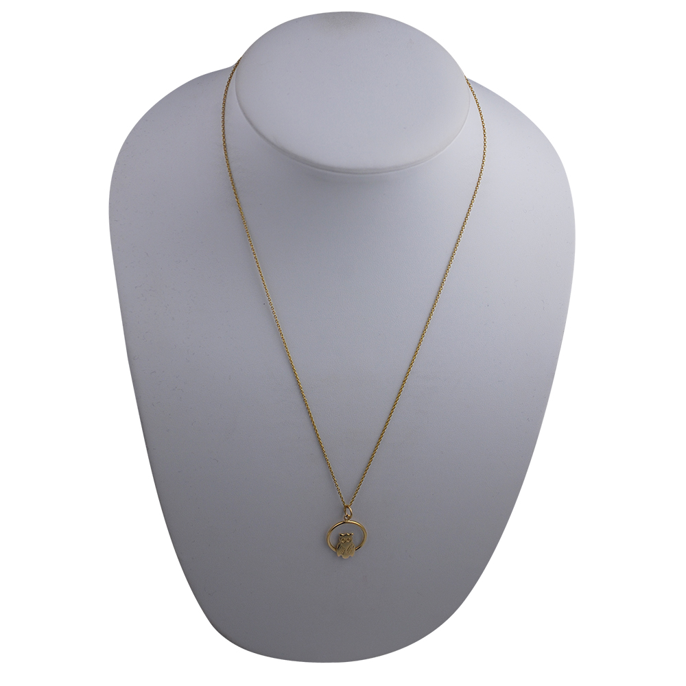 9ct Gold 18x19mm Owl in a circle Pendant with a 1.1mm wide cable Chain 20 inches - Image 3