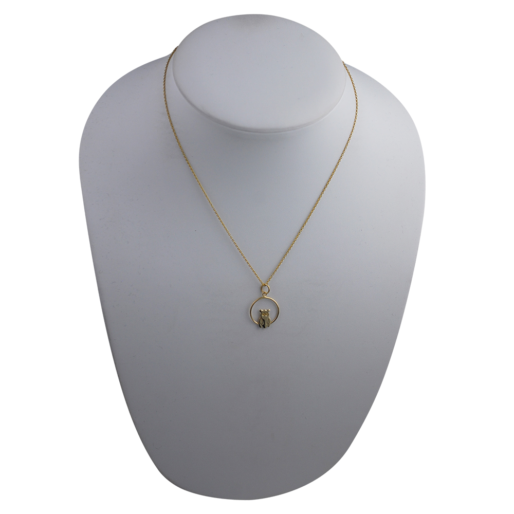9ct Gold 18x19mm Owl in a circle Pendant with a 1.1mm wide cable Chain 16 inches Only Suitable for Children - Image 3
