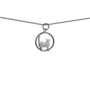 Silver 16x18mm standing Cat looking-the right in a circle Pendant with a 1mm wide rolo Chain