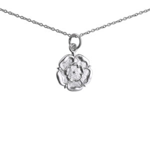 Silver 14mm Tudor Rose of England Pendant with a 1mm wide rolo Chain