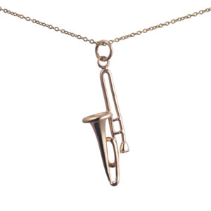 9ct Gold 33x11mm Trombone Pendant with a 1.1mm wide cable Chain
