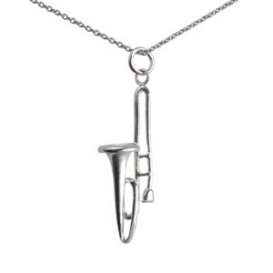 Silver 33x11mm Trombone Pendant with a 1mm wide rolo Chain 16 inches Only Suitable for Children