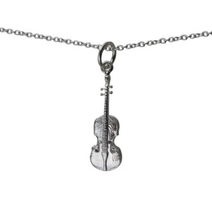 Silver 21x7mm Violin Pendant with a 1mm wide rolo Chain