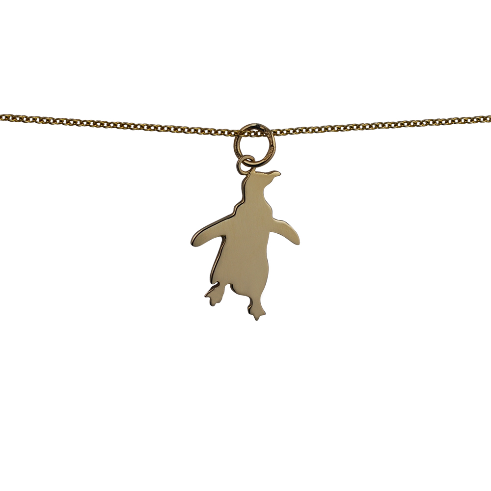 9ct Gold 17x22mm Penguin Pendant with a 1.1mm wide cable Chain