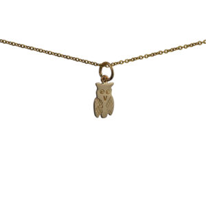 9ct Gold 11x7mm Owl Pendant with a 1.1mm wide cable Chain
