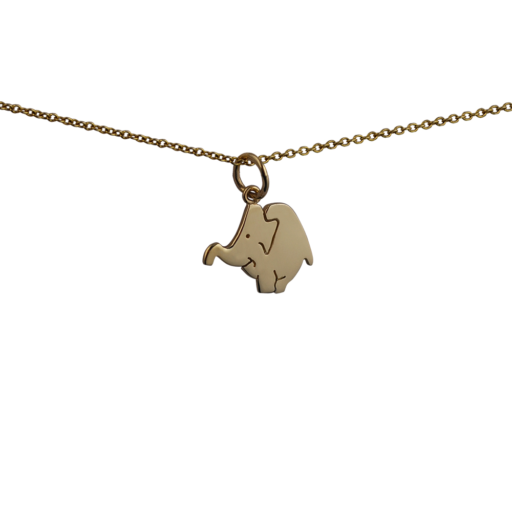9ct Gold 16x13mm Elephant Pendant with a 1.1mm wide cable Chain 18 inches