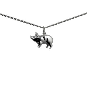 Silver 20x13mm standing Pig Pendant with a 1.3mm wide curb Chain