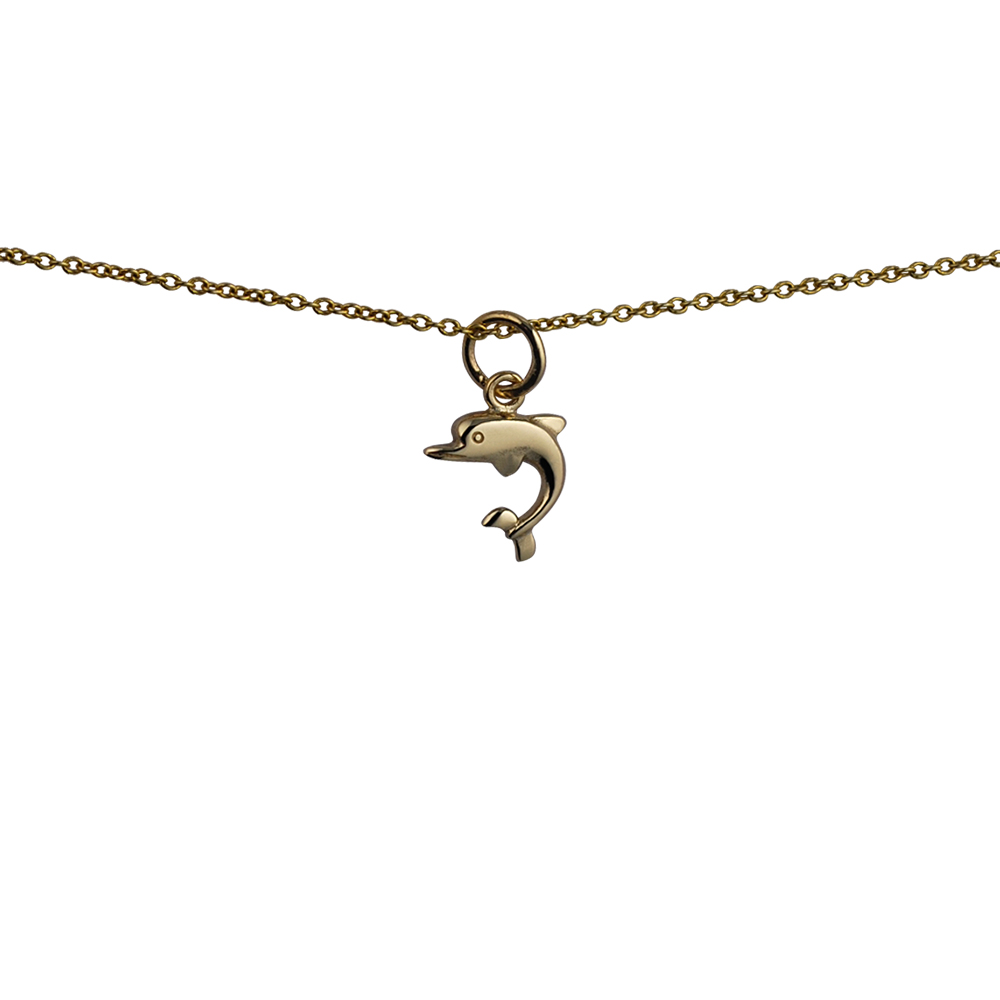 9ct Gold 11x11mm Dolphin Pendant with a 1.1mm wide cable Chain 16 inches Only Suitable for Children