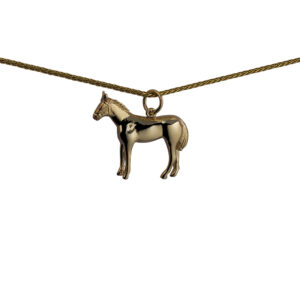 9ct Gold 26x21mm Warrior Horse Pendant with a 1.1mm wide spiga Chain