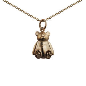 9ct Gold 14x11mm solid Teddy Bear Pendant with a 1.1mm wide cable Chain