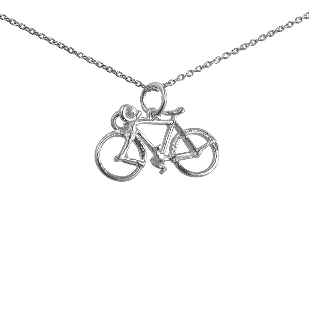 Silver 13x22mm Bicycle Pendant with a 1mm wide rolo Chain 14 inches Only Suitable for Children