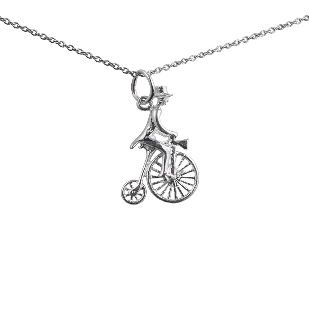 Silver 22x15mm Penny Farthing with rider in top hat Pendant with a 1mm wide rolo Chain 14 inches Only Suitable for Children - Image 2