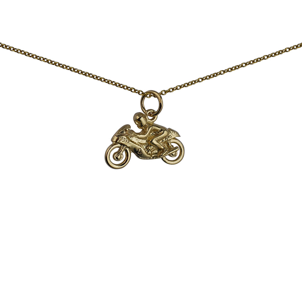9ct Gold 20x14mm Motorbike and Rider Pendant with a 1.1mm wide cable Chain 18 inches - Image 2
