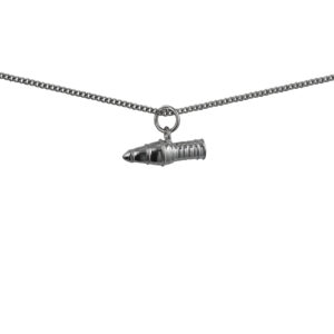 Silver 19x7mm Jet Engine Pendant with a 1.3mm wide curb Chain 22 inches