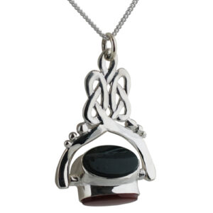 Silver 38x25mm 3 stone celtic Spinning Fob Pendant with a 1.3mm wide curb Chain