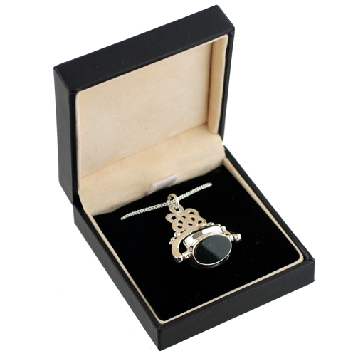 Silver 38x25mm 3 stone celtic Spinning Fob Pendant with a 1.3mm wide curb Chain - Image 2