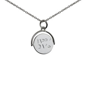 Silver 15x16mm round Happy Days spinning Disc Pendant with a 1mm wide rolo Chain