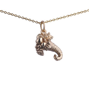 9ct Gold 16x12mm solid Horn of Plenty Pendant with a 1.1mm wide cable Chain 18 inches