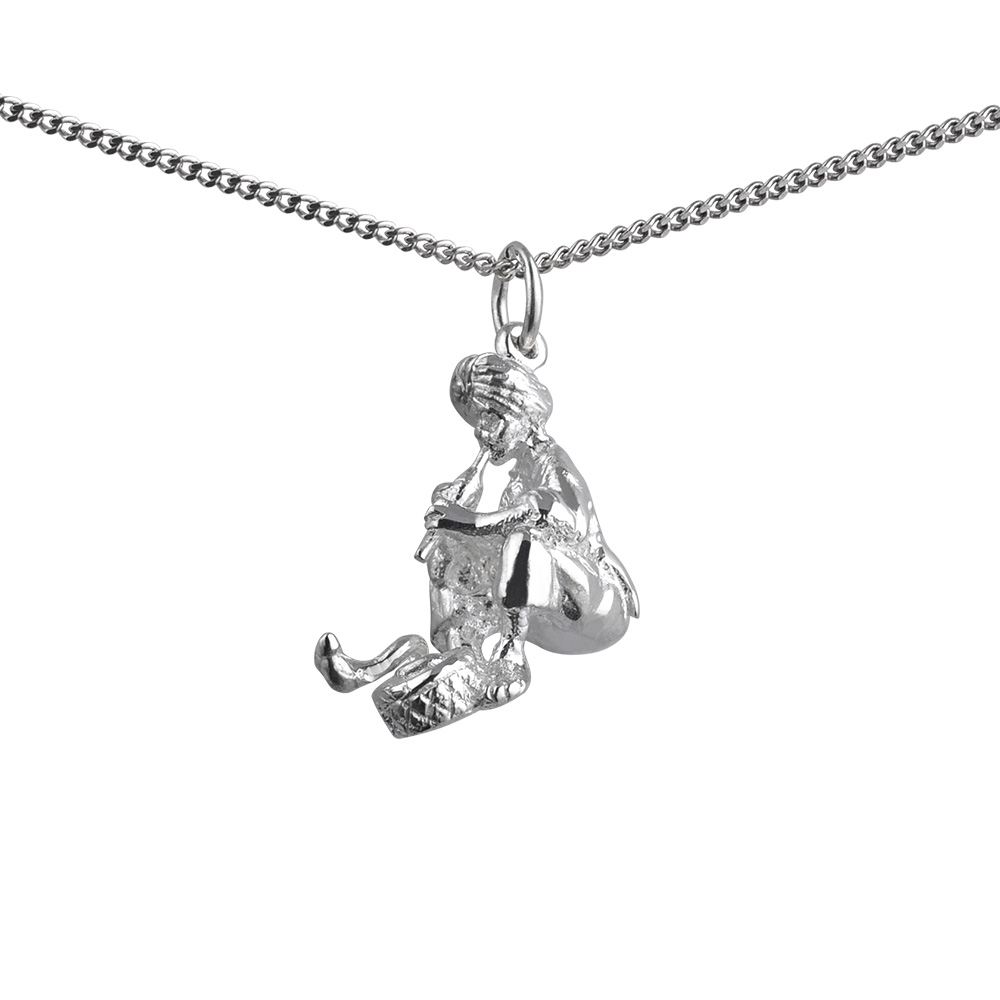 Silver 22x16mm Snake Charmer Pendant with a 1.3mm wide curb Chain 18 inches