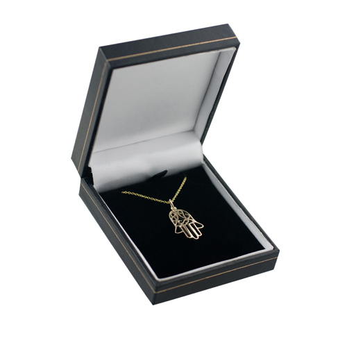 9ct Gold 24x12mm Hand of Fatima Pendant with a 1.1mm wide cable Chain 16 inches - Image 2